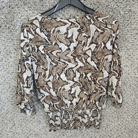 Michael Kors Top Womens XS Brown Snake Print Semi Sheer Blouse Roll Tab Sleeve - Picture 7 of 7